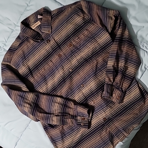 Ruff Hewn Brown & Blue Striped Double Pocketed LS Button-down Men's XL. Like New